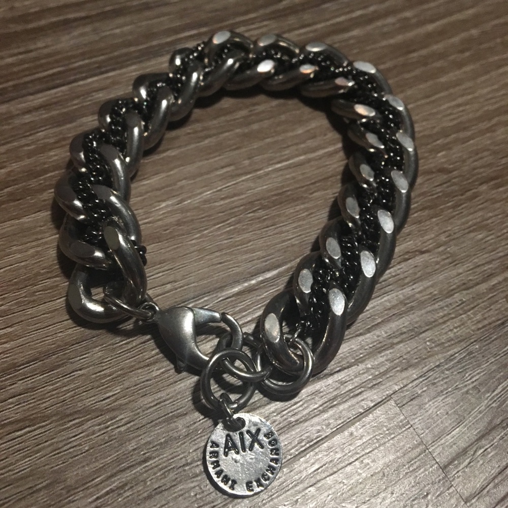 Armani Exchange silver and gun metal bracelet